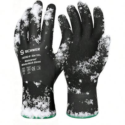 Schwer Waterproof Winter Work Gloves, ANSI A2 Cut Resistant Freezer Gloves For Outdoor Cold Weather Keep Hands Warm, Thermal Insulated Gloves For Shoveling Snow, Ice Fishing, Super Grip, L