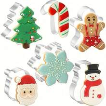 5pcs Stainless Steel Christmas Cookie Cutters - Suitable For Holiday Baking: Gingerbread Man, Christmas Stocking, Candy Cane, Christmas Tree, Star, Pentagram Shapes