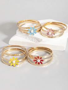 3 قطع سوار أطفال بنات من 3-9 سنوات مزين بالزهور اللؤلؤية متعدد الطبقات فاخر