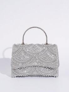 Bolso de mano de lujo con perlas, elegante bolso de fiesta, bolso versátil de moda hecho a mano estilo europeo para mujeres