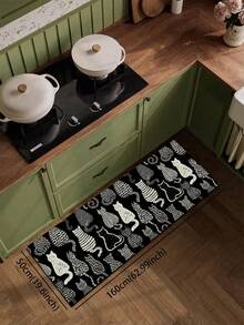 1 件硅胶厨房垫，卡通动物与抽象图案组合。垫子以黑色为底，印有多个白色猫咪图案，并搭配圆点、条纹、波浪等不同纹理的抽象图案，整体呈现可爱又不失艺术感的风格。 - 彩色 - 查看 12