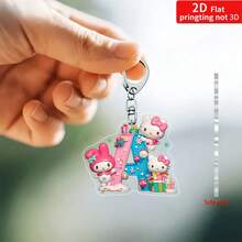 Sanrio Impresión plana 2D, 1 llavero acrílico de Sanrio, 26 letras del alfabeto en inglés de Melody y Hello Kitty, colgante con inicial de nombre, colgante de bolso lindo, llavero de pareja, llavero de coche, adecuado para Navidad, Acción de Gracias, decoración del Día de San Valentín, regalo de carnaval, regalo de Navidad Impresión plana 2D