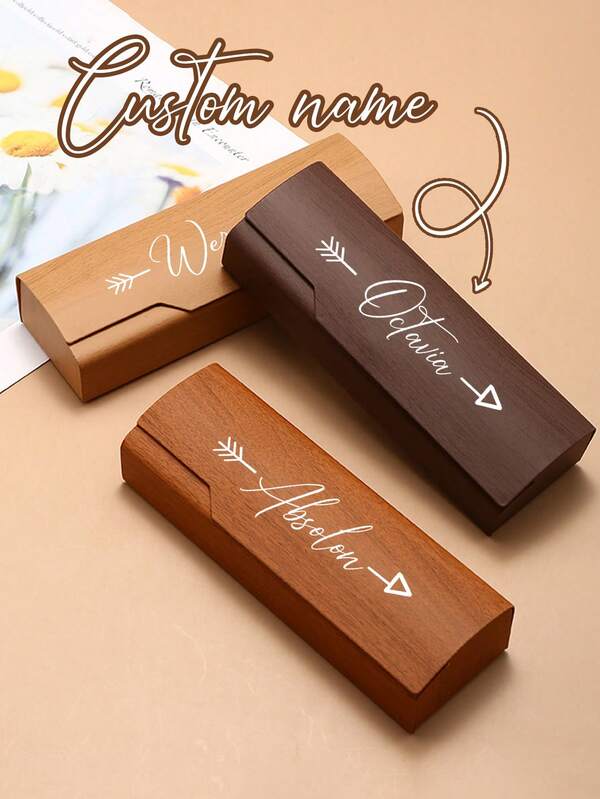 1 Stück Brillenetui mit Holzmaserung - Fischgrätmuster Details, individuell beschriftbar, PU-Material, personalisiertes Brillenetui, stilvolles Brillenzubehör, rustikales elegantes Design, glatte Holzstruktur, haltbares Brillenetui/Reise/Büro Accessoire, vintage, lässig, Hipster, Old Money, stilvoll, niedlich, individuell, personalisiert, einzigartig, individualisiert, Holzmaserung Brillenetui personalisiertes Geschenk für Männer & Frauen (Geburtstag, Jahrestag), exklusives Geschenk für Lehrer und Freunde