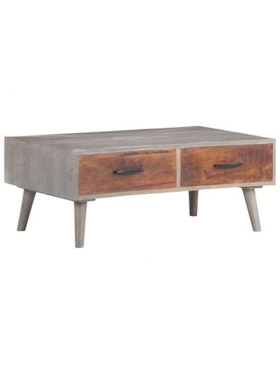 VidaXL Coffee Tafel 100x60x40 Cm Solid Rough Mango Wood Grijs