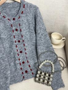 Cárdigan de punto con cuello redondo, suave y lindo para mujer, nuevo diseño casual y holgado de primavera 2025