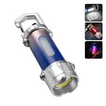 1 Stück Mini LED COB Taschenlampe USB wiederaufladbar mit Haken, tragbarer Schlüsselanhänger Licht für Outdoor Camping mit rotem und blauem Licht