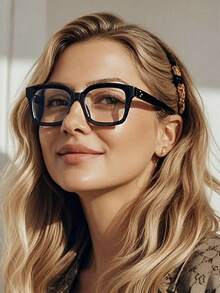 1 Pair Women's Rectangular Plastic Frame Glasses, Retro College Style, Versatile & Fashionable, Suitable For Graduation, Lectures, Internships, Commuting - Black - View 2