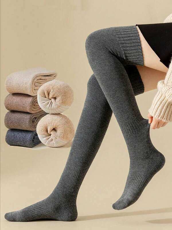Women's Socks Winter Warm Long Socks Fashion Solid Color Breathable Harajuku Girl JK Long Overknee Calf Socks