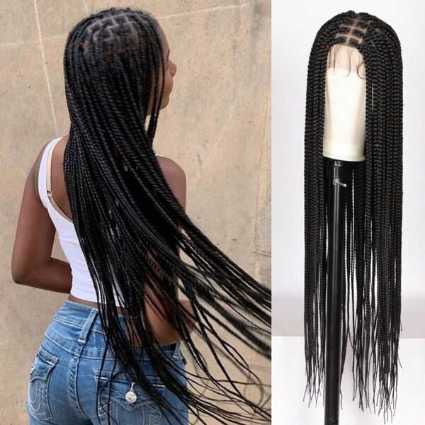 Perucas trançadas de renda completa de 36" com tranças sintéticas, perucas frontais de renda, perucas trançadas sem nós para mulheres, perucas trançadas africanas
