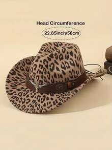 A Pair Of Men's And Women's Leopard Print Road West Cowboy Hats, A Detachable Classic Brown Cow Head Trim Cowboy Hat, A Women's Cowboy Hat, A Fashionable Hat That Is Lightweight And Suitable For Both Men And Women Throughout The Four Seasons, Perfect For Outdoor Activities Such As Music Festivals, Birthday Parties, And Christmas