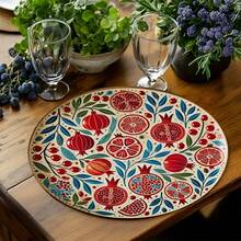 4Pce Set, Spring Red Pomegranate Placemats, Round Table Mats For Home Decor, Wear-Resistant, Good Wrinkle Resistance, Strong Heat Resistance, Exquisite Printing, Suitable For Everyday Use, Holidays, Kitchen, Banquets, And Party Tables - 01 - View 3