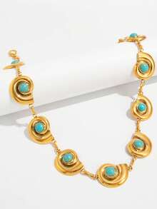 1pc Retro Fashion Personalized Micro-Inlaid Imitation Turquoise Seashell Splice Waist Chain, Summer Beach Seashell Splice Waist Chain Imitation Turquoise Personalized Body Chain Skirt Chain, Suitable For Women's Daily, Resort, Party Wear