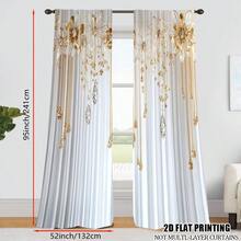 2 件涤纶滤光窗帘 - 高清白金花朵图案印花，适用于卧室、客厅、办公室和家居装饰，杆袋设计