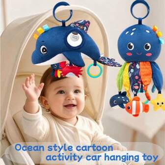 1 Stück Ozean-Themen Plüschtier Kinderwagen/Autositz Hängedekoration, Oktopus & Wal Kuscheltier, geeignet als Geschenk für Neugeborene