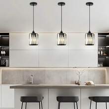 1pc Modern Crystal Glass Pendant Light, E27 Socket, Semi-Flush Mount, Metal Finish, Hard-Wired, Suitable For Hallway, Kitchen, Dining Room, Bedroom, Etc. Bulb Not Included - Multicolor - View 7