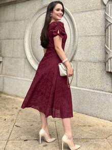 Women's Midi Dress, Casual, Elegant, Cotton, Daily - 酒紅色 - 查看 5