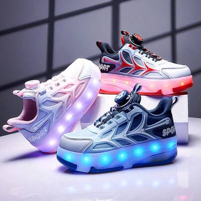 Zapatos de patines con ruedas con luces LED, con diseño de estrella y flecha, ruedas desmontables para deslizamiento rápido, zapatillas deportivas casuales adecuadas para niños y niñas, para todas las estaciones