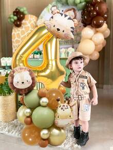 29pcs/Set Jungle Wild Animal Birthday Party Decorations, Cute Wild Animal Birthday Balloon Set, Includes Lion, Giraffe, Tiger Foil Balloons, Vintage Green & Brown Latex Balloons, 32inch Gold Number 1-9 Balloons, Suitable For Birthday Party Decor, 1st Birthday, Christening, Jungle Party, Ceremony, Baby Shower, Carnival Birthday, Wild Forest Zoo Theme Party Decorations, Home Decor Balloons, 1-9 Years Old Birthday Decor - Multicolor - View 6