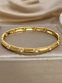 1 pieza Brazalete geométrico de circonita para mujeres, brazalete de acero inoxidable apilable, joyería diaria y de fiesta, regalo para el Día de la Madre