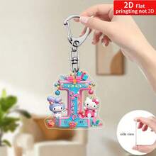 Sanrio Impresión plana 2D, 1 llavero acrílico de Sanrio, 26 letras del alfabeto en inglés de Melody y Hello Kitty, colgante con inicial de nombre, colgante de bolso lindo, llavero de pareja, llavero de coche, adecuado para Navidad, Acción de Gracias, decoración del Día de San Valentín, regalo de carnaval, regalo de Navidad Impresión plana 2D