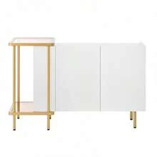 Aparador Schrank Branco Moderno com 2 Türen e 2 Offenen Fächern, Couchtisch aus Metall/Glas,Weiß,120 x 40 x 77,5 cm (CxBxA)