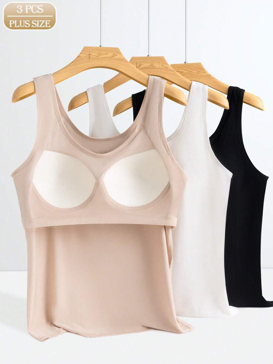 3pcs/Set Women Camisole With Integrated Padded, Versatile Outerwear Innerwear