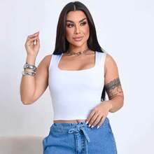 Basic Women's Cropped Top In Premium Fabric With Zero Transparency - 白色 - 查看 2