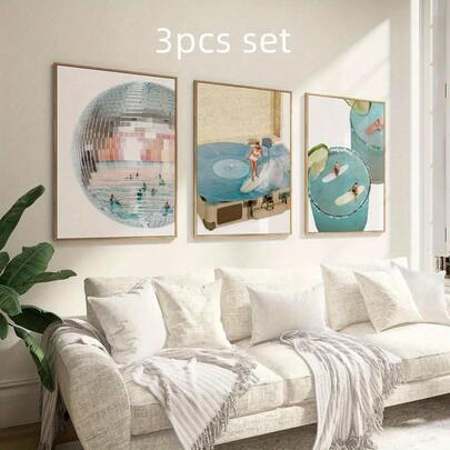 1 pieza/Set de 3 piezas de arte de pared, pósteres retro, impresiones de arte de de verano, pinturas de lienzo de surf de discoteca, decoración de pared única y creativa, decoración perfecta para sala de estar y dormitorio, sin marco