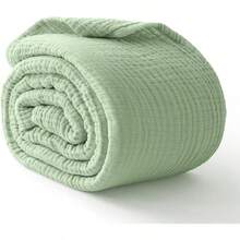 Large 50 X 70% Cotton Muslin 6-Layer Breathable Lightweight Throw Blanket Bed And Couch, Soft Quilt Bedspread, All-Season Gauze Blanket Adults, Lavender - 08 - 鼠尾草綠 - 查看 1
