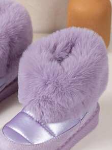 1 Pair Slip-On Purple Winter Children's Warm Plush Shoes, Windproof Christmas Gift, Anti-Slip Snow Boots For Boys & Girls - Purple - View 7