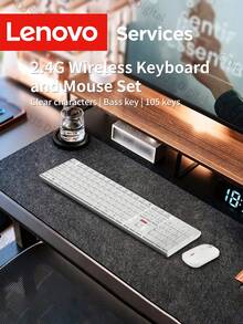 Lenovo 2.4G 无线键盘和鼠标组合，105 键，纤薄，简约设计，适用于商务办公、家庭、台式机、笔记本电脑、平板电脑 - 白色 - 查看 5
