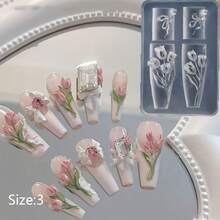 1 件装 美甲蝴蝶结郁金香模具 3D 雕刻弧形高透明硅胶模板