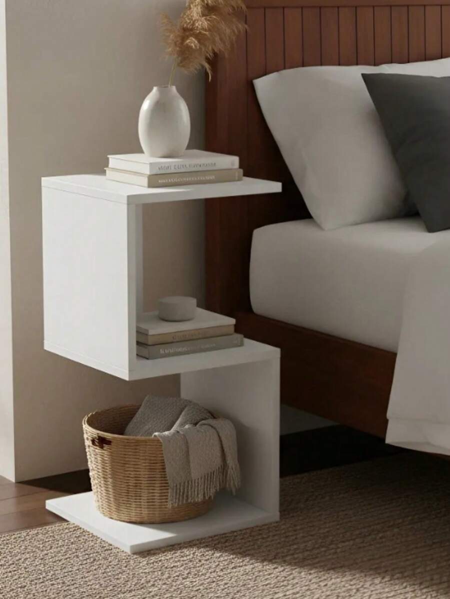 MDF Bedside Table Decoration Niche Bedroom Living Room Office Small Table Created Organizer - trắng - Xem 1
