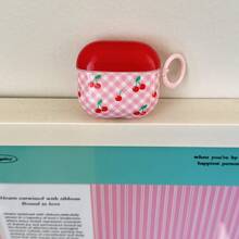 红色格子樱桃图案耳机盒 + 挂环，兼容苹果 Pro 3/Pro 2/Pro/ 4/3/2，时尚耳机盒 - 紅色 - 查看 6