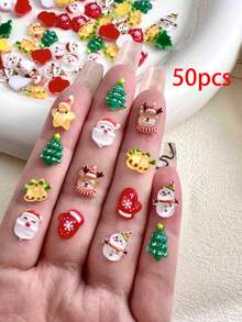 30/50pcs Random Christmas Charm For Jewelry Making, Christmas Tree Nail Art Rhinestone Charms, Christmas Decor, Nail Art Supplies