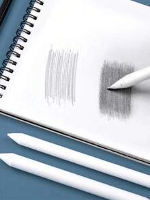 3 件套、涂抹树桩的混合笔、画笔、素描艺术、白色绘图、木炭素描工具、宣纸上的笔、艺术家用品、静态素描纸和笔，圣诞节的理想小礼物 - 白色 - 查看 5