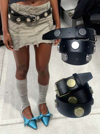 1pc Geometric Pattern Punk Street PU Leather Plus Size Women's Belt, Fits All Occasions Including Halloween, Christmas, And Other Holidays