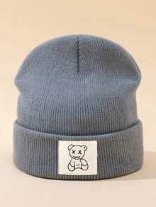 1/2/3pcs Unisex Line Bear Print Knit Beanie Hat, Soft Warm Casual Outdoor Fashion Headwear, Suitable For Daily Wear