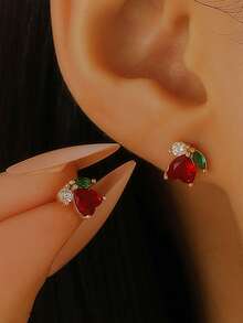 1 Pair Elegant Copper Zirconia Stone Devil's Eye Stud Earrings, Women's Earrings, Suitable For Daily, Party, Holiday Wear, Women's Jewelry