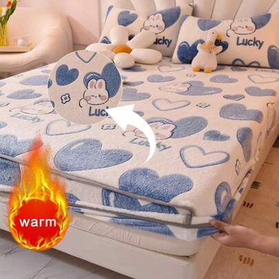 Lençol de flanela estampado com elástico, macio e confortável, agradável à pele e respirável, roupa de cama moderna e fresca, protetor de colchão, adequado para hotel, quarto, dormitório, todas as estações