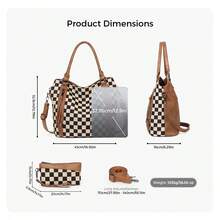 Vintage Checkered Tote Bag For Women, Large Hobo Bags For Women, Multiple Pockets Tote Handbags, Large Capacity Bag For Work Everyday Bag Versatile Daily Commuting Bag - 彩色 - 查看 2