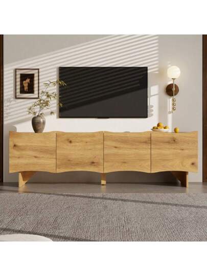 Moderne TV Cabinet Wave Pattern 155 Cm Media Console Storage Space, Four Doors Cable Outlets In Wood Look, Stylish The Living Room