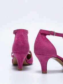 Women's Pointed Toe Thin Strap Solid Color Fashion Versatile Commuting Buckle High Heel Pumps - Hot Pink - View 7