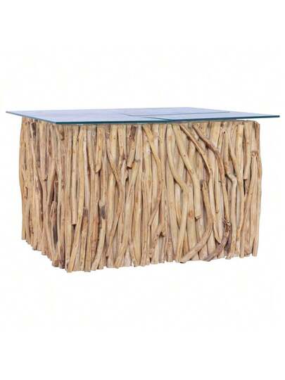 VidaXL Coffee Tafel Glass Top 66x66x40 Cm Solid Teak