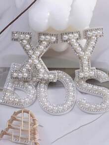 26片珍珠字母贴片，带背胶，DIY配件，水钻图案贴片，适用于帽子、珠宝、蛋糕、婚礼、情人节、浪漫水晶皇冠装饰 - 彩色 - 查看 3