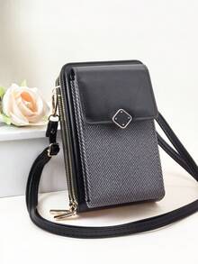 Women's Straw Crossbody Bag PU Leather Patchwork Design Multi-Compartment Wallet With Zipper Compact And Lightweight Suitable For Shoulder Wear For Women Mini Wallet Small Wallet Card Wallet For Men Wallet Purse Wallet - Black - View 3