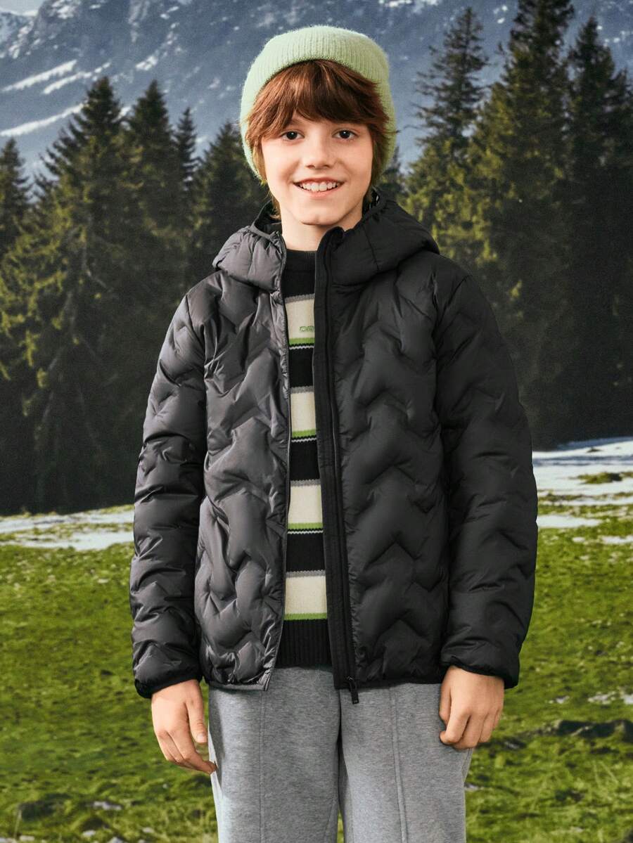 Balabala Lightweight Kids Down Jacket, Boys & Girls 2025 Winter Mall Edition, Hooded Outerwear - Black - View 1