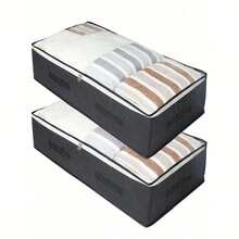 1/2 件可折叠床下储物袋,床下储物袋,可折叠衣物袋,大容量储物容器,带透明窗口,加固手柄,无纺布拉链储物袋,用于整理和存放衣服、被子、毛毯、床上用品,单人尺寸 39.5 * 19.7 * 5.9 英寸,万圣节装饰,万圣节服装,秋季装饰,节日装饰储物盒 - 彩色 - 查看 14