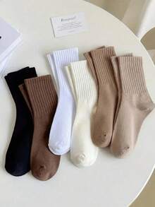 6 Pairs/Set Solid Color Sports Socks For Daily Wear - Multicolor - View 1