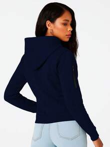 Sudadera para Mujer con cierre estilo vibrante capucha ajustable de manga larga con cierre completo casual y sencillo para uso diario - Azul - Ver 3